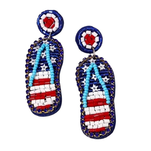 Whimsy_and_Rose Jewelry - Beaded Patriotic Sandals Dangle Earrings
